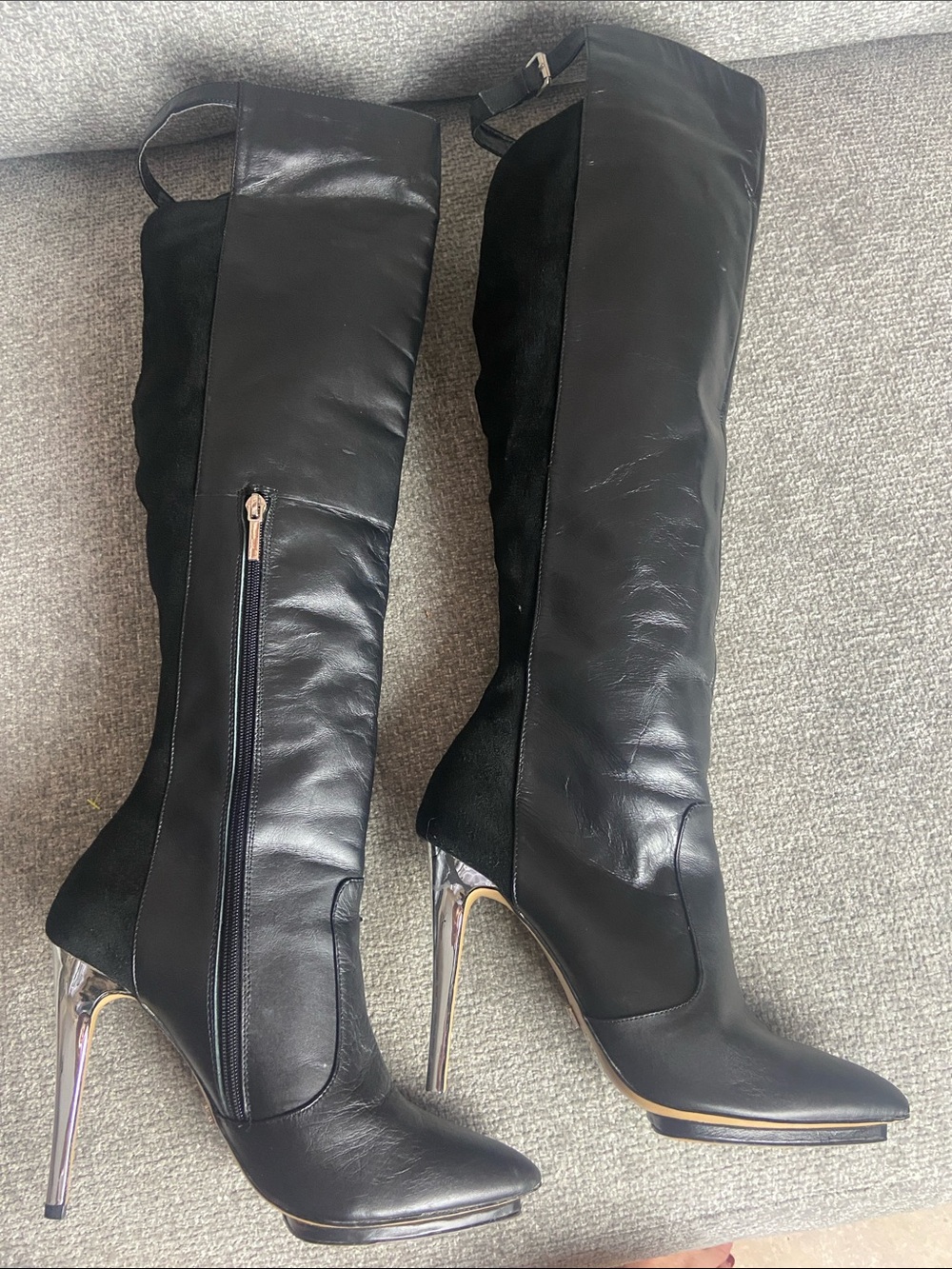 Victoria's Secret Black Over-the-Knee Stiletto Boots with Metallic Heel